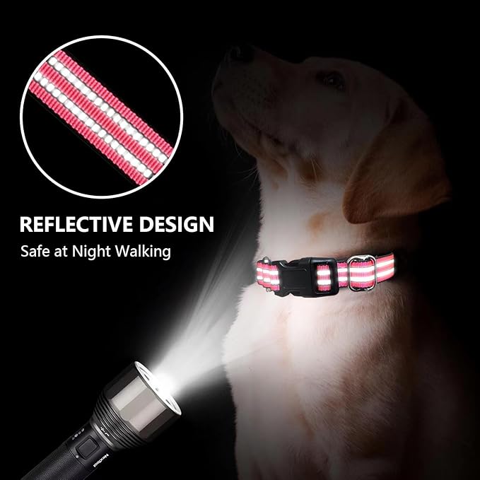 Martingale Dog Collar, Adjustable Nylon Reflective Collar with Quick Release Buckle (Hot Pink, Large)