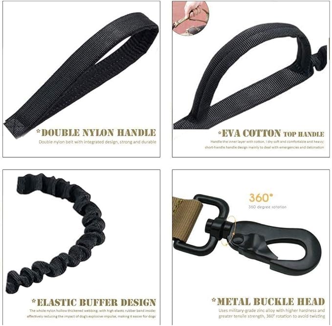 Xqpetlihai Tactical Dog Collar and Leash Set Adjustable Military Nylon Dog Collar with Control Handle and Heavy Duty Metal Buckle for Large Dogs（Black M