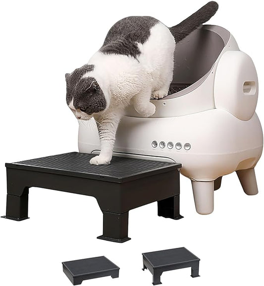 PAKEWAY Cat Ramp for Litter Box ??Adjustable Elevated Cat Step for Senior Cats, Kittens & Small Pets ??Fits Automatic & High-Sided Litter Boxes ??Non-Slip, Easy to Clean Litter Box Ramp