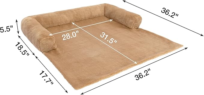Orthopedic Dog Bed for Large Dogs, Washable Sofa Protector Pet Bed with 3-Sided Bolster, Shredded Memory Foam & Plush Support, Non-Slip Bottom for Medium & Small Dogs