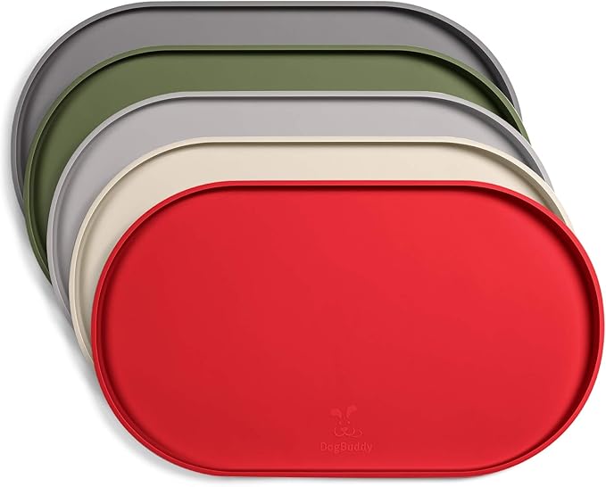 DogBuddy Dog Food Mat - Waterproof Dog Bowl Mat, Silicone Pet Mat for Food and Water Bowls, Nonslip Pet Feeding Mat With Edges, Dogs Food Mats For Floors, Puppy Supplies (Small, Red)
