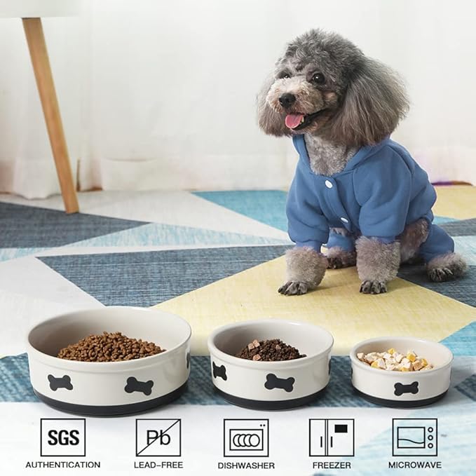 Sweejar Ceramic Dog Bowls with Bone Pattern, Dog Food Dish for Medium Dogs, Porcelain Pet Bowl for Water 35 Fl Oz (Beige)