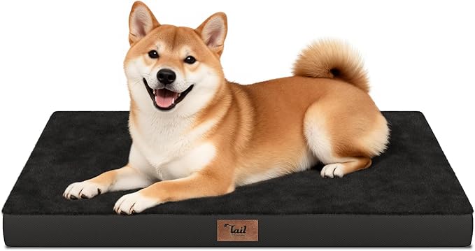 Plush Dog Bed for Medium Dogs, Waterproof Dog Crate Mat Orthopedic Egg Crate Foam Pet Bed with Washable Removable Oxford Cover, Black