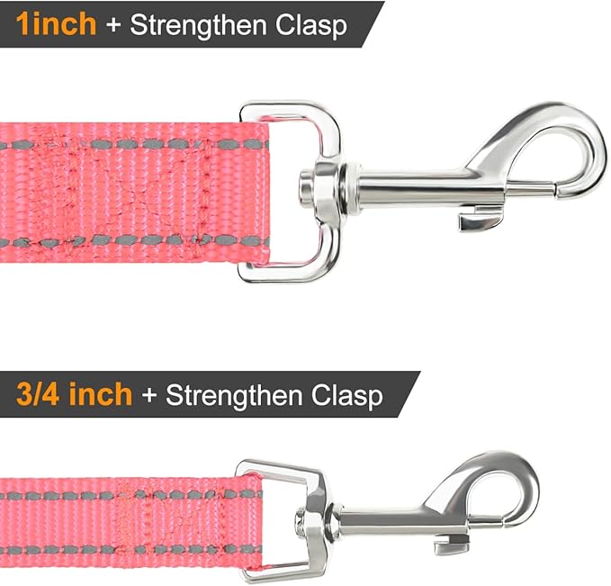Joytale Dog Leash Heavy Duty for Large Medium Dogs, 6 FT Reflective Nylon Pet Walking Lead with Soft Padded Handle, Durable & Tangle Free for Training, Running & Safety Control, Neon Pink