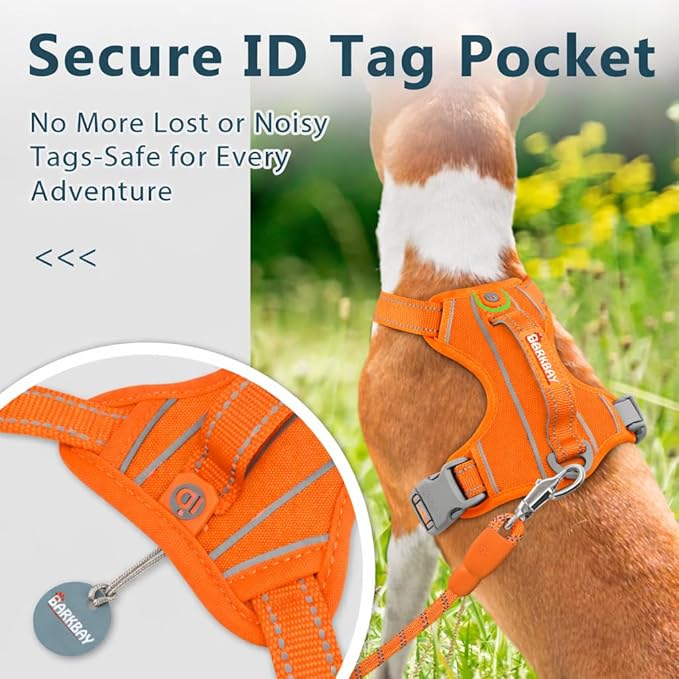 BARKBAY Dog Harness No Pull Oxford with ID Tag Pocket - Heavy Duty, Reflective, Easy Control for Large Dogs(Pumpkin Oxford,S)