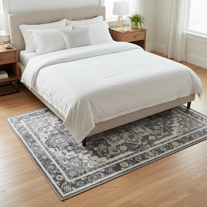 Muddy Mat짰 Onyx 5ft x 7ft Washable Area Rugs for Living Room, Bedroom & Dining Room ??Modern Soft Low Pile Non Slip Carpet ??Pet Friendly Waterproof Foldable Rugs for Home