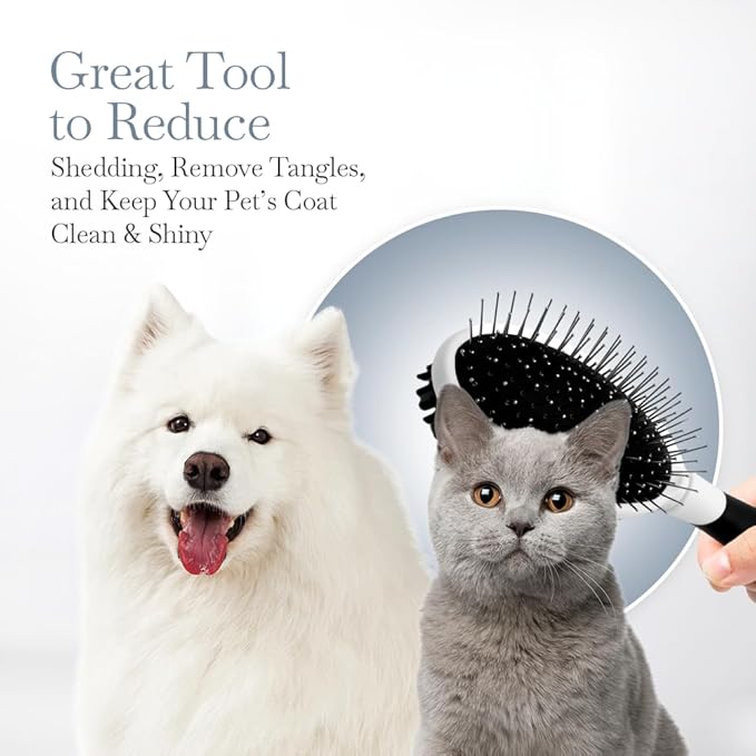 Fuller Brush 2-in-1 Double-Sided Pet Brush - Electroplated Round-Ended Steel Pins Positioned Into a Flexible Cushion on One Side & Nylon Bristles - Remove Shedding - Tool For Grooming Dogs & Cats