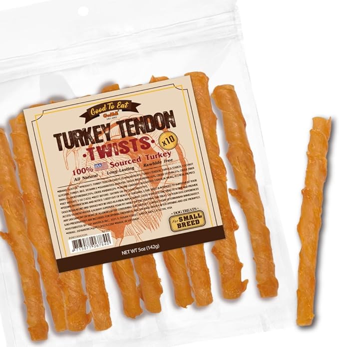 Gootoe Turkey Tendons for Dogs –All-Natural, Hypoallergenic Dog Treats, Rawhide Alternative, Long Lasting Puppy Chews, Healthy Dog Treats for Small Breeds, Twists (S), 10 Count Pack