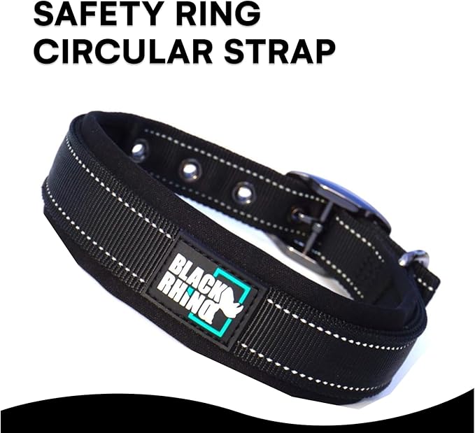 Black Rhino Dog Collars for Large Dogs - Adjustable Reflective Heavy Duty Dog Collar with Ultra-Soft Neoprene Padding - Weatherproof, Durable, and Comfortable - Ideal for Active Dogs - Black