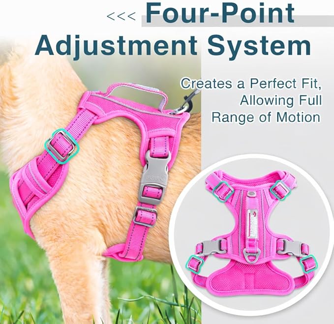 BARKBAY Dog Harness No Pull Oxford with ID Tag Pocket - Heavy Duty, Reflective, Easy Control for Large Dogs(Pink Oxford,XS)