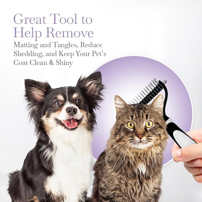 Fuller Brush Pet Dematting Comb – Stainless Steel Blades Remove Tangles, Knots & Mats – Safe for Dogs & Cats with Sensitive Skin – Comfortable Grip, Easy Grooming Tool