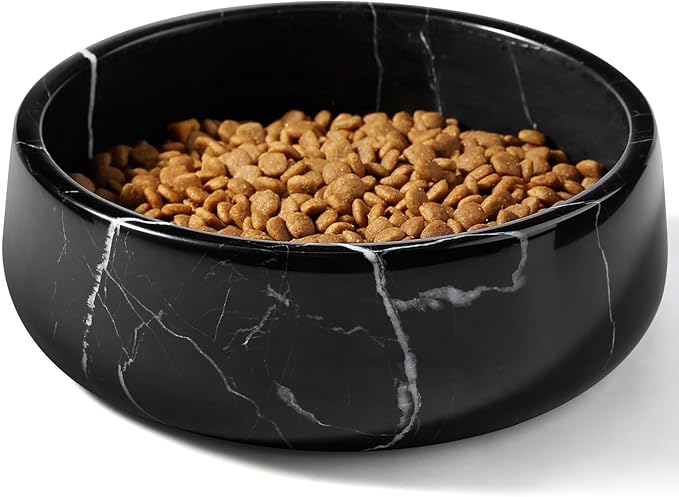 Black Marble Dog Bowl, 3.5lbs Non Slip,Non Spill Heavy Dogs Food Bowl, Large Dog Dish, Weighted Food and Water Bowls for Medium Dogs, Natural Stone Pet Bowl, Easy to Clean, Holds 4.5 Cups