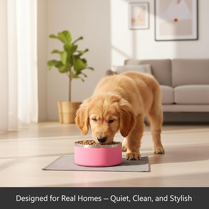 Dog Bowls, Stainless Steel Dog Food and Water Bowl for Small to Large Breed, Anti-Slip, Dishwasher Safer, Rust-Resistant, Easy to Clean, Weighted Durable Metal Bowl (Pink, 40 oz)