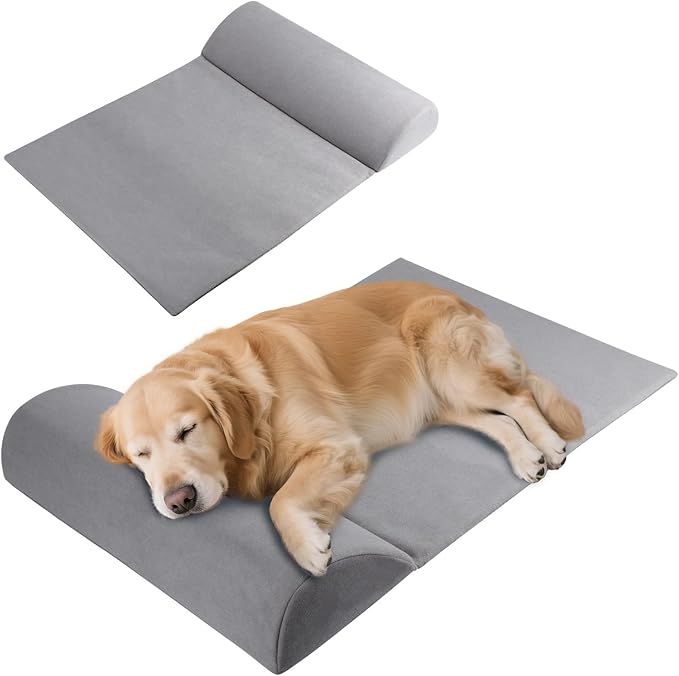 Dog Bolster Pillow for Large Dog, Benefit for Cervical Vertebra and Neck, Headrest with High Resilience Foam, Easy to Carry, Machine Washable Cover竊낰asy to Clean, Light Grey(Large)