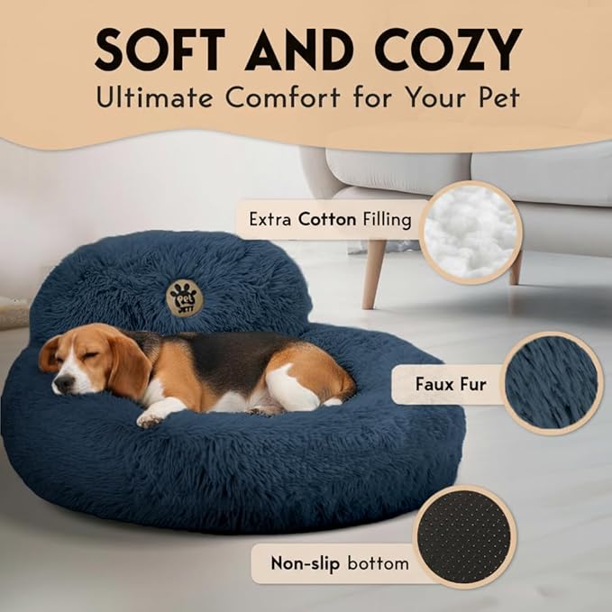 PetJett Calming Dog Bed Medium Size Dog - 30'' Donut Bed, Anti-Slip & Washable Super Soft Fluffy Plush Round Bed, Anti-Anxiety Premium Comfort Pet Bed, Fits Dogs up to 45 lbs - Dark Grey