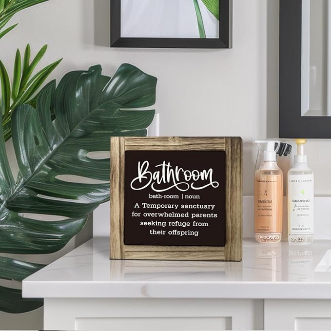 Rustic Wooden Tabletop Funny Bathroom Definition Sign - Kids & Farmhouse Washroom Toilet Decor