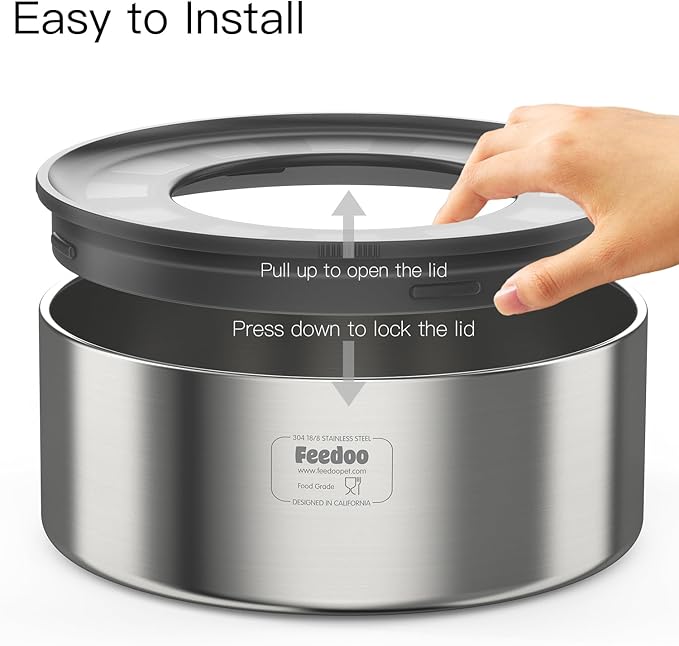 2L No Spill Water Bowl for Dogs, Double-Wall Stainless Steel with Splash-Proof Paws Lid and Floating Disk, Non-Slip Base, Easy to Clean Slow Water Feeder for Small Medium Dogs