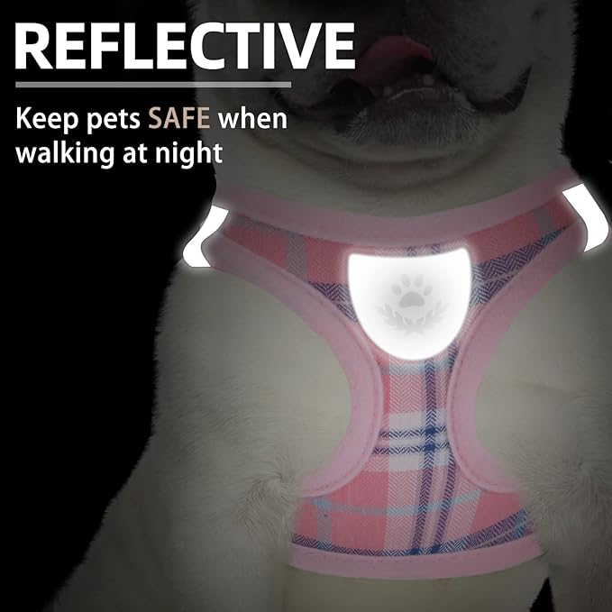PUPTECK Adjustable Dog Harness Collar and Leash Set Step in No Pull Pet Harness for Small Medium Dogs Puppy and Cats Outdoor Walking Running, Soft Mesh Padded Reflective Vest Harnesses, Pink XL