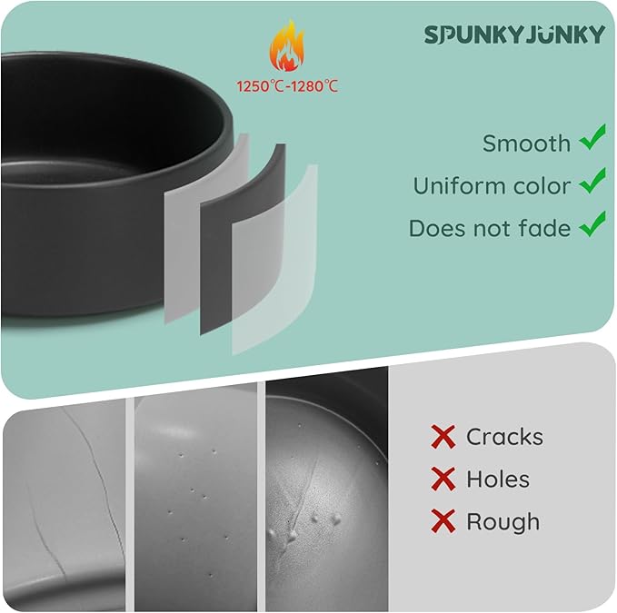 SPUNKYJUNKY 60OZ Ceramic Dog and Cat Bowl, Modern Cute Weighted Food Water Bowl for Replacement Black (2 Pack)