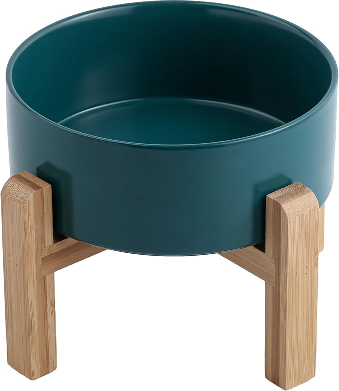 Green Raised/Elevated Ceramic Dog Bowl for Medium Large Sized Breeds,Dog Food Water Bowl with Stand,8 in 7.6 Cups Non Slip Heavy Weighted