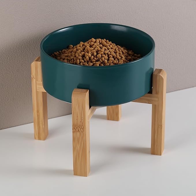 Green Raised/Elevated Ceramic Dog Bowl for Medium Large Sized Breeds,Dog Food Water Bowl with Stand,8 in 7.6 Cups Non Slip Heavy Weighted