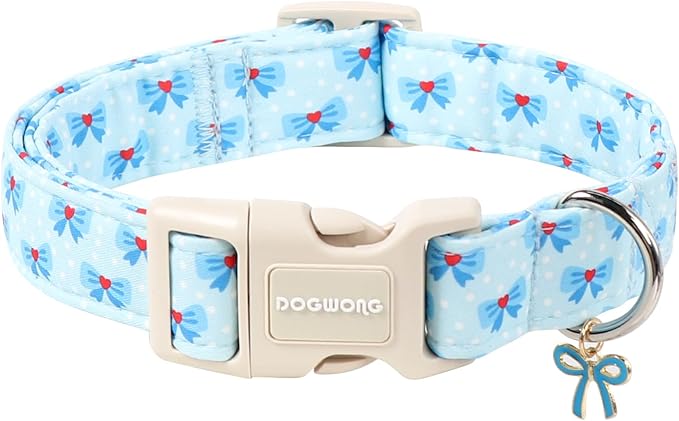 DOGWONG Blue Dog Collar, Cute Blue Boy Dog Collar Adjustable Soft Male Female Pet Dogs Collar Bowtie Printed Dog Collars for Small Medium Dogs