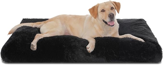 Bedfolks Waterproof Crate Bed, Plush Dog Crate Pad with Removable Cover, Faux Fur Dog Kennel Bed, 41"x27", Black