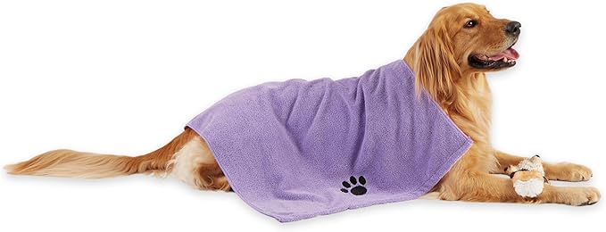 Bone Dry Pet Grooming Microfiber Towel, Embroidered Collection, X-Large,41x23.5, Lavender