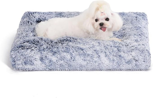 Bedfolks Plush Waterproof Dog Crate Bed, Removable Washable Cover, Faux Fur, 17"x12", Dark Blue