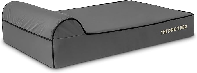 The Dog’s Bed Orthopedic Memory Foam Dog Bed with Headrest, Oxford Fabric, Grey with Black Trim, L, 6-Inch