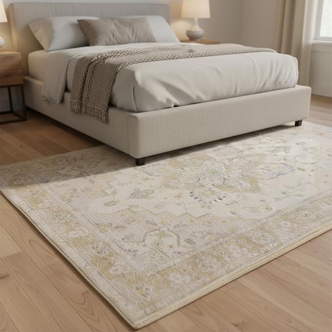 Muddy Mat짰 Champagne 3ft x 5ft Washable Area Rugs for Living Room, Bedroom & Dining Room ??Modern Soft Low Pile Non Slip Carpet ??Pet Friendly Waterproof Foldable Rugs for Home