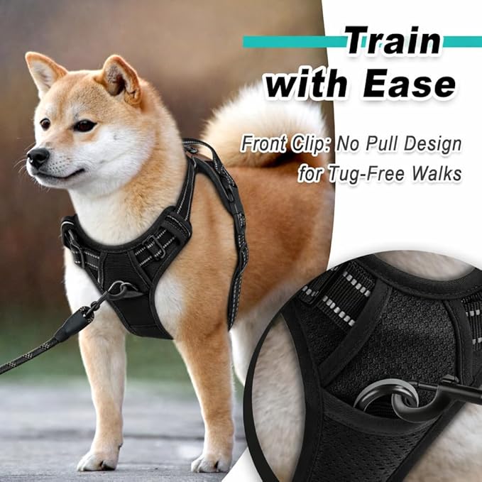 BARKBAY Dog Harness No Pull Mesh for Small Dogs - Adjustable, Reflective, Comfortable, No Choke, Heavy-Duty - Perfect for Outdoor Training, Walking, and Hiking - Strong & Durable - S & Black Mesh