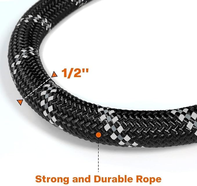 Taglory Rope Dog Leash 5 FT with Comfortable Padded Handle, Highly Reflective Threads Leash for Medium Large Dogs, 1/2 inch, Black