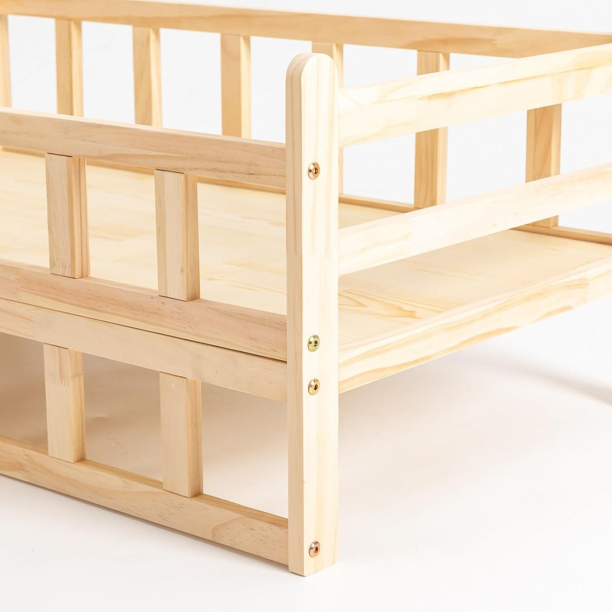 Wooden Pet Bed Elevated Dog Bed with Rails Solid Wood Cat Bed Frame Indoor Use Large - 37.8x22.1in