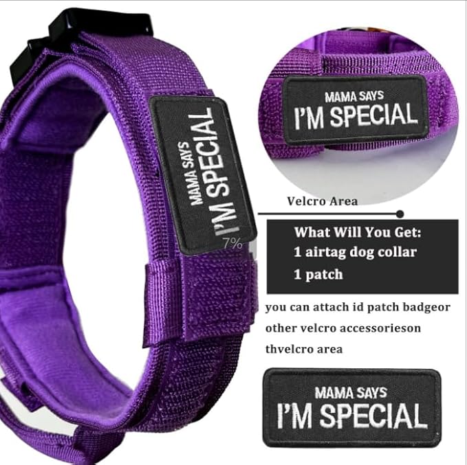Xqpetlihai Upgraded AirTag Dog Collar Waterproof Tactical Dog Collar with AirTag Holder Heavy Duty Dog Collars for Large Dogs (DeepPurple，M