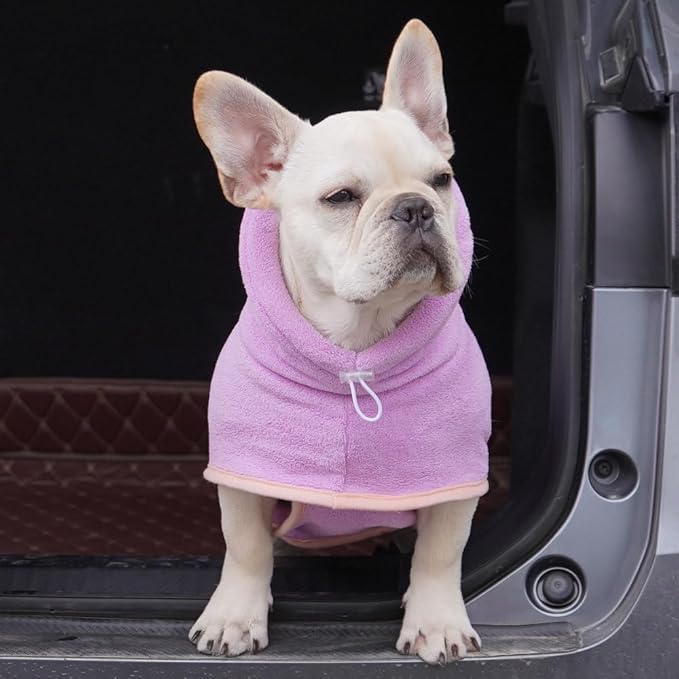Pet Bathrobe for Dog Cat Absorbently Quick Drying Coat Cute Dogs Bath Towel Hooded Robe Adjustable Collar & Belly Strap for Pool Beach (Purple, Medium)
