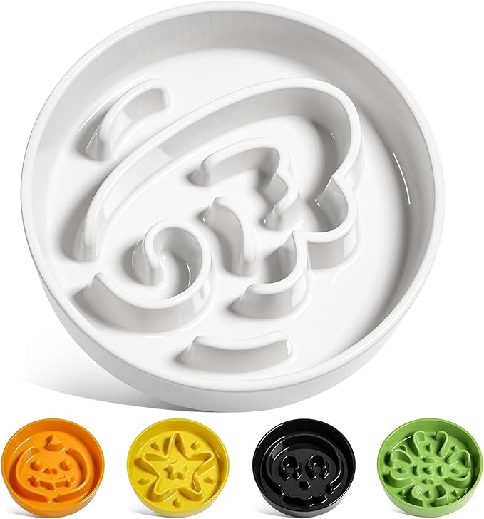 LE TAUCI Dog Bowls Slow Feeder Ceramic, 1.5 Cups Slow Feeding Dog Bowl Small Medium Breed, Puppy Bowl for Fast Eaters,Angel White