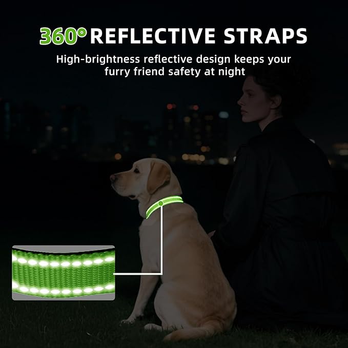 Reflective Dog Collar for Extra Large Dogs, Adjustable Collar with Soft Neoprene Padded, Durable Buckle for Daily Walking,Green,XL