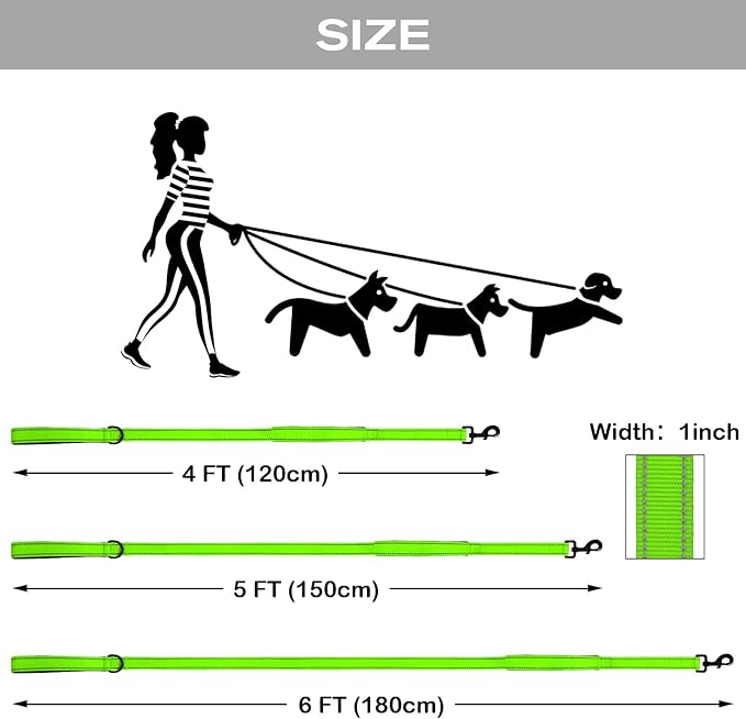 Joytale Dog Leash Heavy Duty for Large Dogs That Pull, Double Handle for Traffic Control, Double-Sided Reflective Leashes for Large Medium Dogs Night Safety, 4FT, Green