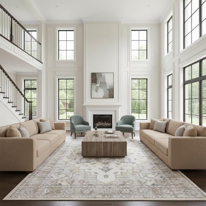 Muddy Mat짰 Tuscany 5ft x 7ft Washable Area Rugs for Living Room, Bedroom & Dining Room ??Modern Soft Low Pile Non Slip Carpet ??Pet Friendly Waterproof Foldable Rugs for Home
