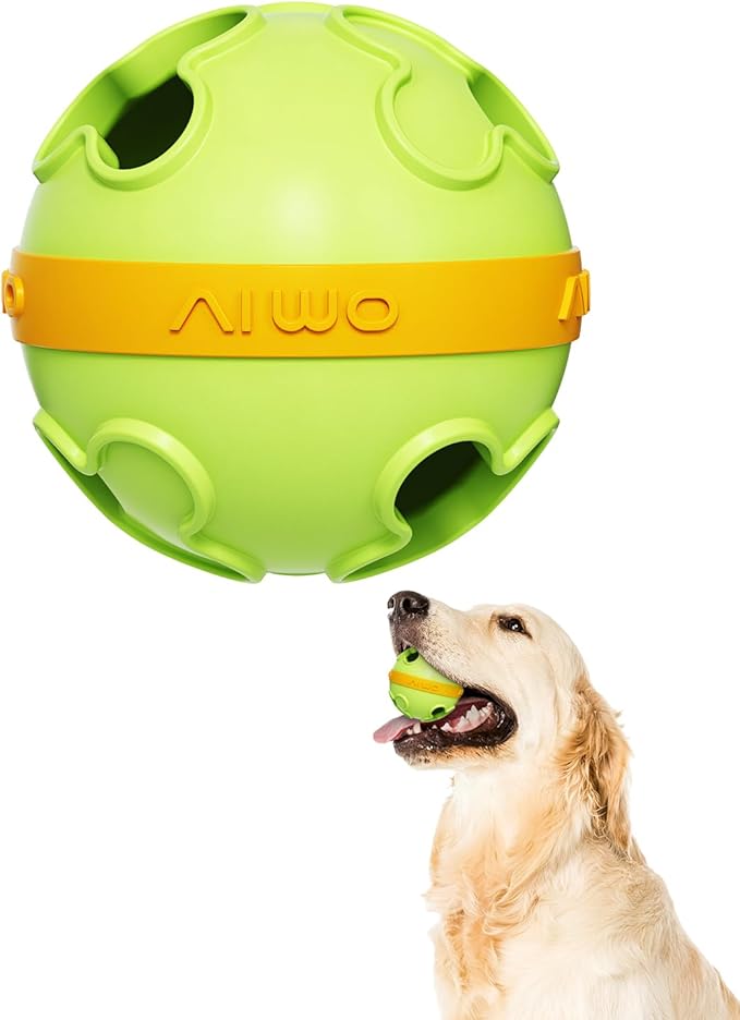 Interactive Dog Treat Dispenser Clover Ball Bite Resistant TPR Puzzle Feeder for All Dog Size Fun Bounce Fetch Toy with Dual Holes, Washable Pet Enrichment Chew Toy for Boredom Relief & Slow Green