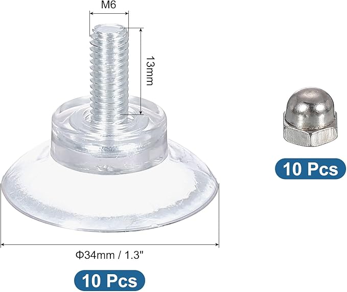 uxcell 10 Packs Suction Cups for Glass 34mm/1.3" Dia Clear PVC Window Glass Suction Sucker Pads with M6 x 13mm Screw for Window Bathroom Door Glass Wall Car Sun Shade