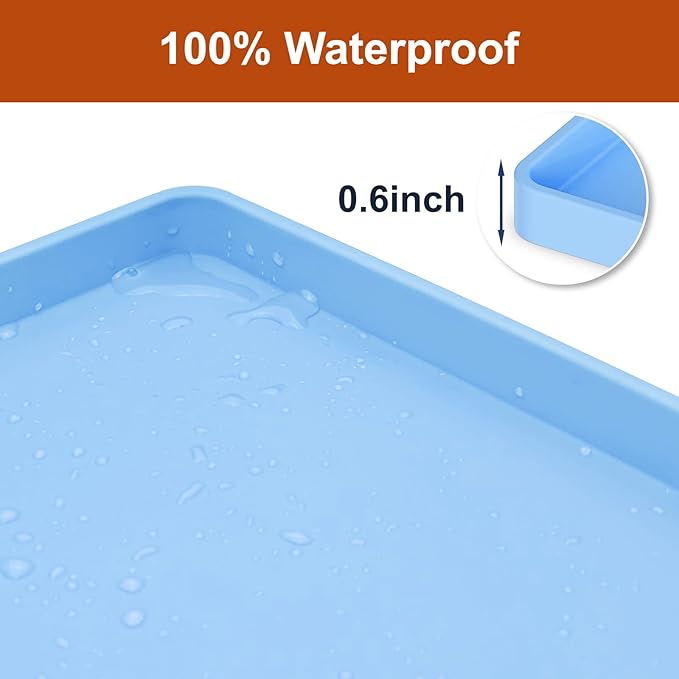 34" x 22" Extra Thick Waterproof Silicone Mat with Raised Edge, Under Sink Mat for Kitchen & Bathroom, Kitchen Cabinet Liner, Multi-Purpose for Storage & Protection, Blue