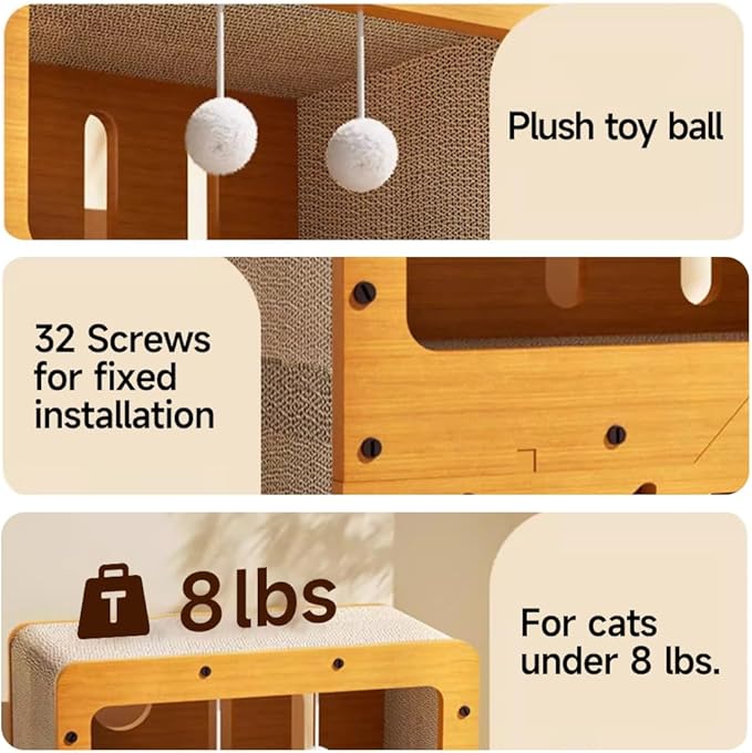 Cat Beds for Indoor Cats，Wooden Cat Scratcher House & Cardboard Condos，Covered Bedsure Kitten Bed Cave Furniture，Cute Playhouse Box，Small Size，for Cats Under 8 lbs