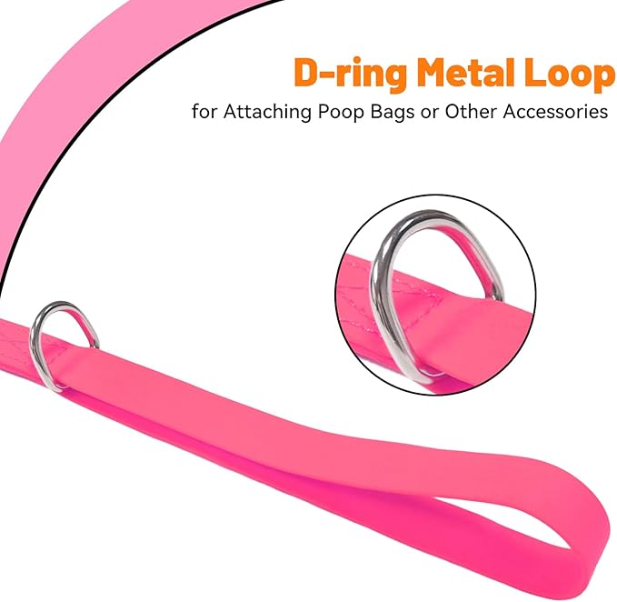 Waterproof Dog Leash, 5/6 FT Durable Odor-Proof Dog Leashes with Strong Metal Hooks Fits Small Medium or Large Dogs (Pink, 6FT - 1 inch Width)