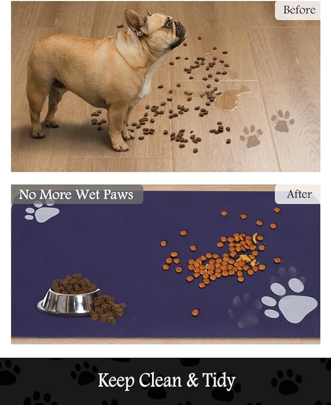 Pet Feeding Mat-Absorbent Dog Mat for Food and Water Bowl-No Stains Quick Dry Water Dispenser Mat-Dog Accessories Pet Supplies-Bowl for Messy Drinkers（Navy,23"x34"