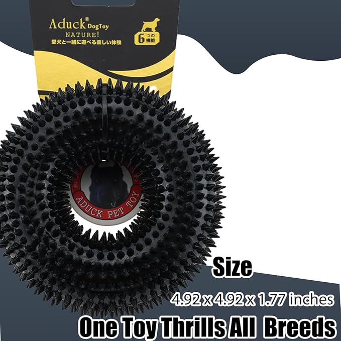 ADUCK Dog Squeaky Chew Toys for Aggressive Chewers, Small Medium Large Dogs Teeth Cleaning Soft Natural Rubber Float Toy for Indoor Outdoor Water Pool, Donut Ring Design 4.92 inch, Black