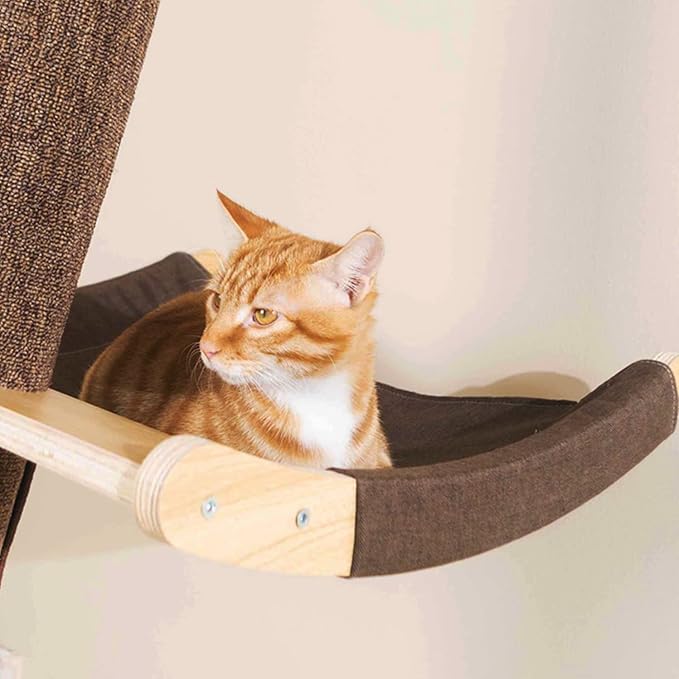 Modern 78.7“ Tall Leaning Wall Sisal Cat Tree Tower Scratching Post Pillar at 70 Degree Angle with Bed Hammock Perch, Cat Climbing Pole for Window (Sisal Cover)