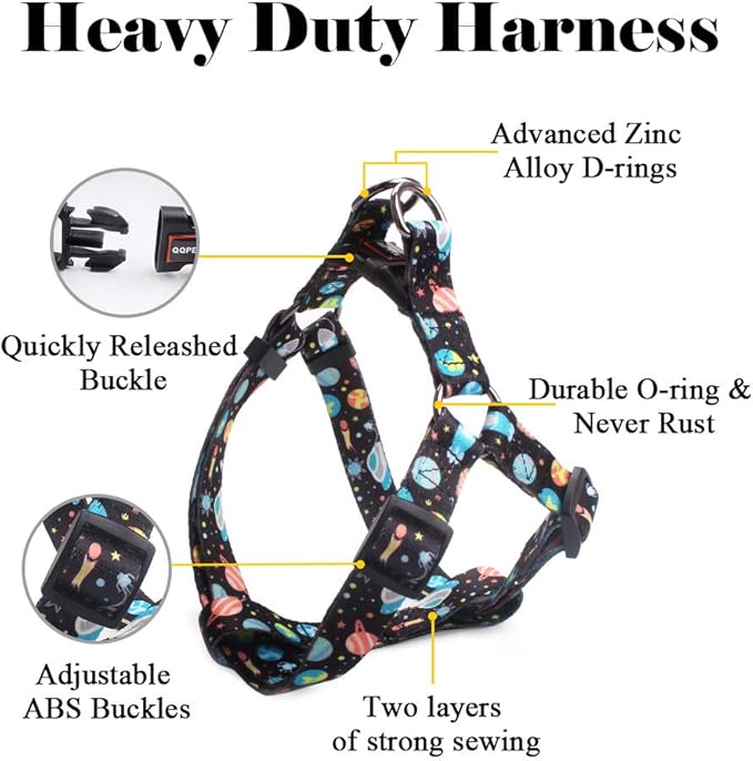 QQPETS Dog Harness Leash Set Adjustable Heavy Duty No Pull Halter Harnesses for Small Medium Large Breed Dogs Back Clip Anti-Twist Perfect for Walking (L(23"-32" Chest Girth), Space)
