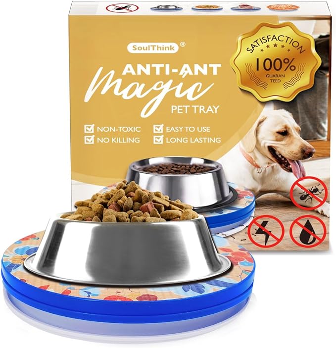SoulThink® Ant Proof Cat Dog Bowl Tray - SoulThink x Simone Miller Collaboration Pet Food Dish Indoor No Chemical No Water Needed Different from Traditional Ant Trap (Orchid Flower)